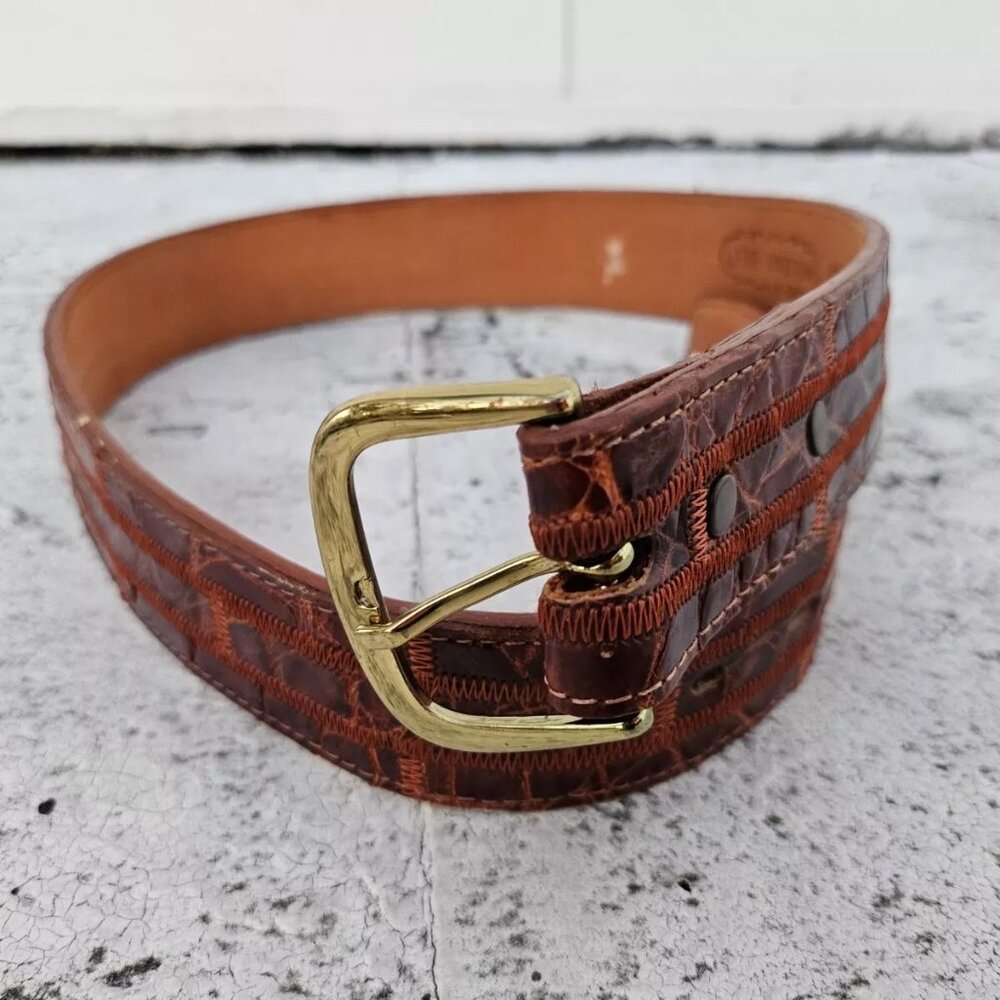 Nocona Belt Brown Genuine Leather Waistband Unisex Pin Buckle Size 26-28 inches